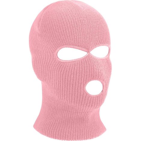 Masque de ski tricoté 3 trous rose clair unisexe pour moto et vélo (1/5)