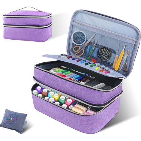 Boite a Couture vide de Voyage Portable, Organisateur de Sac de Rangement pour Matériel de Couture Double Couche, pour Accessoires de Fournitures de Couture, Violet(Sac Uniquement) (1/5)
