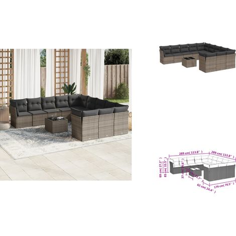 Salon de jardin avec coussins 12 pcs gris résine tressée - Ensemble Salon De Jardin - Mobilier De Jardin - Canapé D'extérieur - Résine Tressée - Rotin Synthétique (1/3)