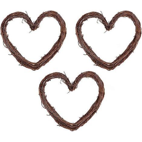 Lot de 3 pendentifs de Noël en forme de cœur, décorations en rotin-20x19cm-Brown (1/3)