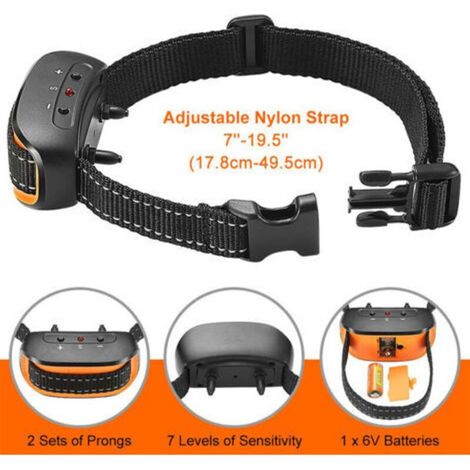 Collier anti-aboiement pour chien, collier d'auto-apprentissage réglable, 7 niveaux de sensibilité, collier anti-aboiement avec vibration et buzzer pour petits et grands chiens - Orange (1/5)