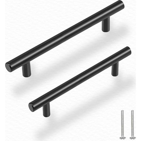 10Pcs Poignee Meuble Noir, Cuisine Porte Poignées Avec Vis, T Poignées Placard Tiroir, Poignee de Meuble en Acier Inoxydable, Poignet de Porte pour Cuisine, Chambre, Bureau (Entraxe 96mm) (1/5)