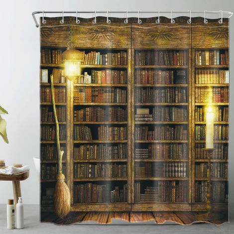 Étagère Sorcière Rideaux de Douche 180x200cm Bibliothèque Gothique Vintage Rideaux de Bain avec Crochets,Livres Anciens Halloween Extra Longue Imperméable Polyester Anti Moule Salle de Bain Décor (1/5)