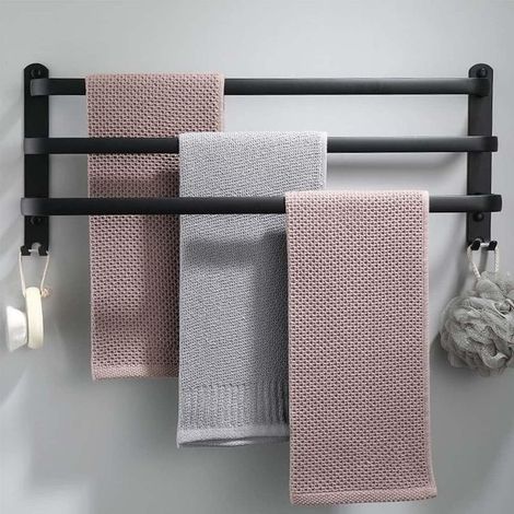 Porte Serviette Salle de Bain, Accessoire Salle de Bain, Porte Serviette Murale, Porte-Serviettes Salle de Bain sans Percage, Support Serviette Noir Deco Salle de Bain, 80CM (1/5)