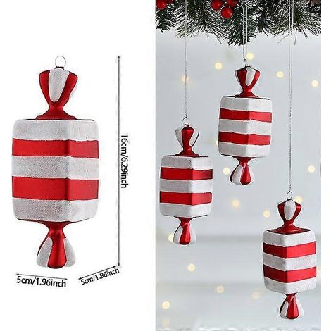1 boule de Noël suspendue, rouge et blanche, en forme de canne à sucre, pour décoration de sapin de Noël, de fête ou de Nouvel An. (1/5)