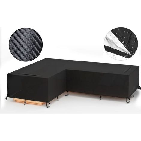Wasserdichte Schutzhülle für L-förmiges Ecksofa – 420D Oxford-Gewebe – Maße 210 x 270 x 90 cm – 6 Befestigungsschlaufen (1/5)