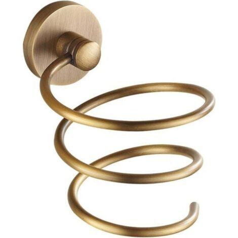 Brushed Brass Hair Dryer Holder, Classic Wall Mounted Storage Rack, European Style for Bathroom (1/4)
