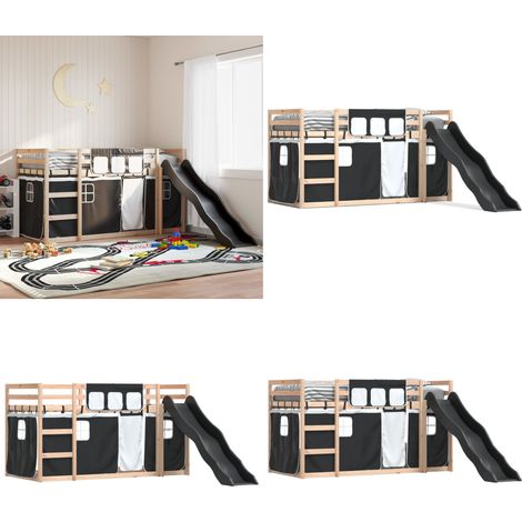 Etagenbett mit Rutsche und Gardinen Weiß und Schwarz 80x200 cm - Etagenbett - Hochbett - Kinderbett - Holzbett - Kiefernholz - Home & Living (1/5)
