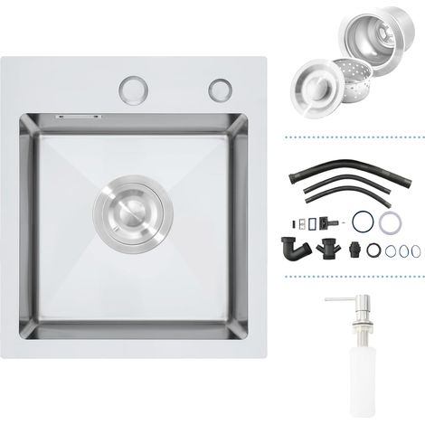 Évier Cuisine 40x40, Inox 304, 1 Bac, 2 Trous, Encastré, Cuisine, 1 (1/5)