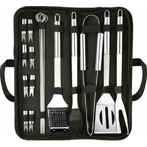Grillutensilien, 20-teiliges Grillzubehör-Set, Grillwerkzeug aus Edelstahl, hochwertiges komplettes Grillzubehör für den Außenbereich als Geschenk für Gartenreisen oder Campingpartys (1/4)