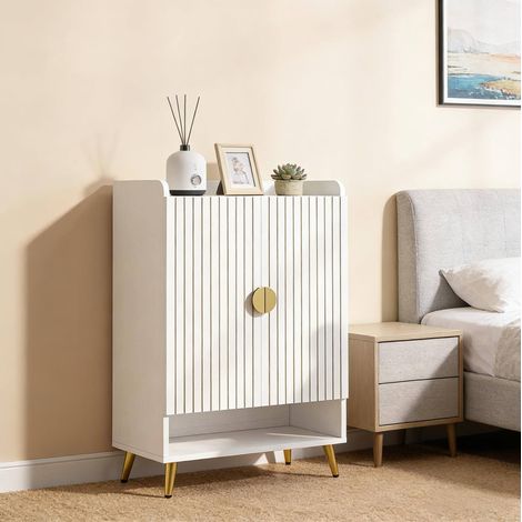 Meuble à chaussures en bois avec 7 étagères, blanc et or (1/5)
