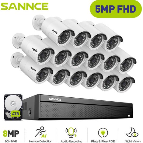 SANNCE 5MP Kit caméra de vidéosurveillance,Outdoor Security 16CH H.265+ PoE NVR Video Audio Video Surveillance System 16Camera - 4TB HDD (1/5)