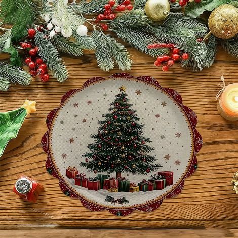 Sets de table de Noël style américain, dessous de plat antidérapants et isolants thermiques pour cuisines de restaurant, résistants aux taches et à l'usure, en stock - Lot de 6 pièces (vinyle) 36 x 36