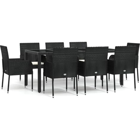 Maison Exclusive - 9-tlg. Garten-Essgruppe mit Kissen Schwarz Pol