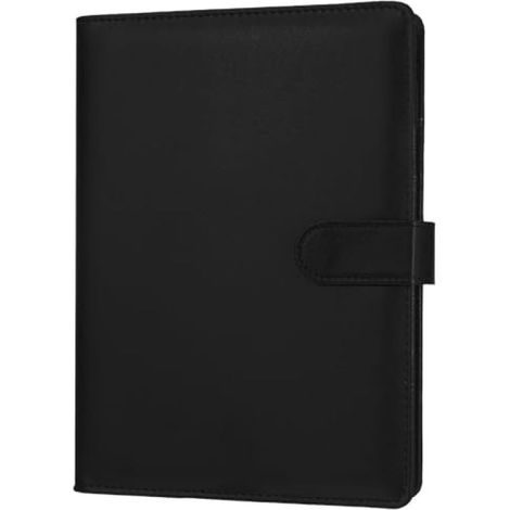 Irovami Classeur à anneaux A5 à six trous, simili cuir, avec noyau interne remplaçable et pochette, noir (1/5)