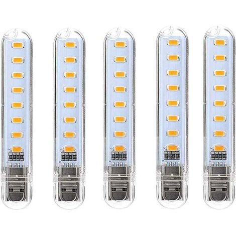 Lampe LED USB, LED Mini Portable USB Lampe, 5 Pièces Lumière De Clavier D'ordinateur, Pour PC, Ordinateur, Batterie Externe (Blanc froid) [Classe énergétique G] (1/4)