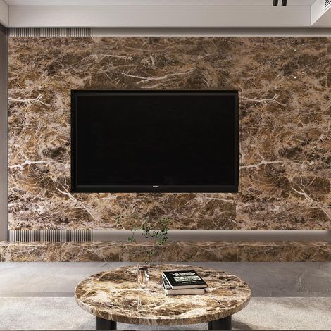 80CM×9M Papier Peint Autocollant Marbre Brun Blanc Effet Pierre Adhésif Vinyle Imperméable pour Meubles Granit Cuisine Salle de Bain Décor Mural Rénovation (1/5)