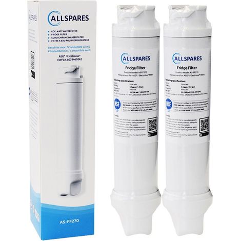 Filtro de agua AllSpares (2 unidades) para frigorífico compatible con AEG-Electrolux EWF02 / 8079467042 (1/2)