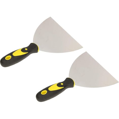 KOTARBAU Lot de 2 spatules de peintre en inox 150 mm Spatule de plâtrier Spatule universelle Grattoirs pour enlever Couteau à palette avec manche en caoutchouc (1/5)