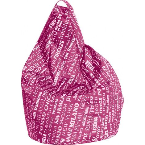 Talamo Italia Sitzsack mit Schriftzug Fantasie, Fuchsia und Weiß, Maße 80 x 120 x 80 cm
