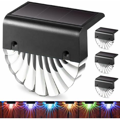 Lampe Solaire Extérieur Jardin,led Éclairage mural d'extérieur,4 pack Blanc chaud + couleur RVB, lumières de clôture solaire pour Mur, Clôture, Terrasse, Jardin, Marche, Escalier, (1/5)