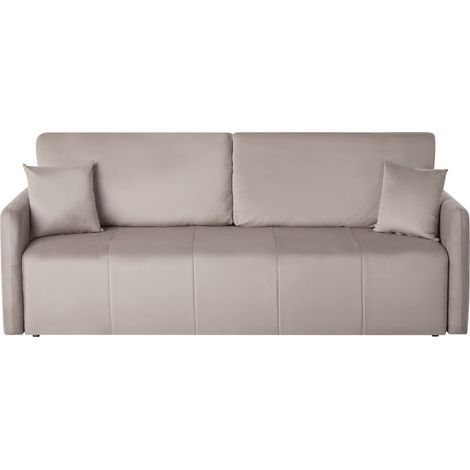 Sofá moderno de 3 plazas de terciopelo con cojines adicionales y función cama gris pardo Egge