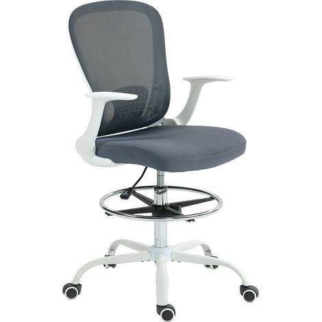 Grauer ergonomischer Bürostuhl mit verstellbarer Fußstütze, hochklappbaren Armlehnen und verstellbarer Höhe, 59 x 62 x 99–119 cm (1/5)