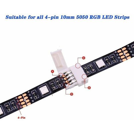 30 Pièces Kit de Connecteur de Bande LED RGB Complet, 4 Broches 10 mm Extension d'Adaptateur sans Soudure Compatible avec Bande LED SMD 5050, 20 Connecteurs Gapless, 5 L Connecteurs 5 T Connecteurs (1/4)