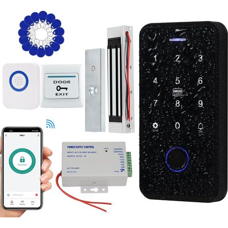 Kit Contrôle d'accès Étanche Clavier Tactile RFID Rétro-Éclairage Serrure Magnétique 180kg Alimentation Bouton Interrupteur Sonnette Filaire Porte-clés IC 13,56MHz (1/5)