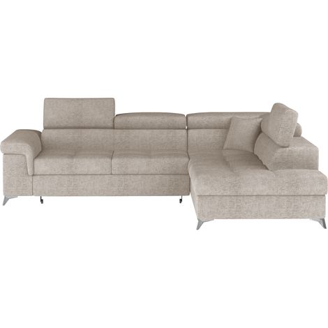 Canapé d'angle convertible PALAZZO 4 places beige – angle droit avec coffre (1/5)