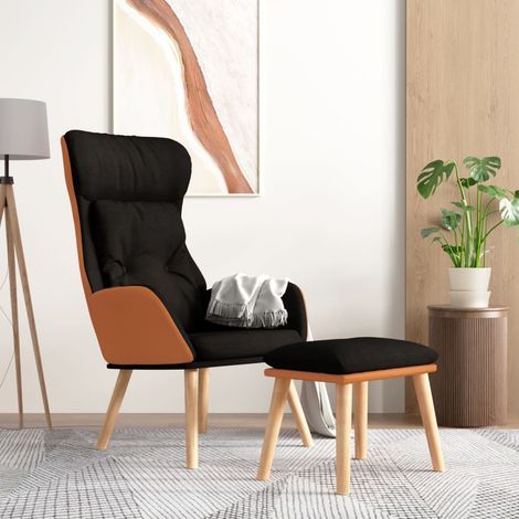 Chaise de relaxation avec repose-pied Fauteuil relax - Noir Similicuir et tissu BonneVie-90763 (1/5)