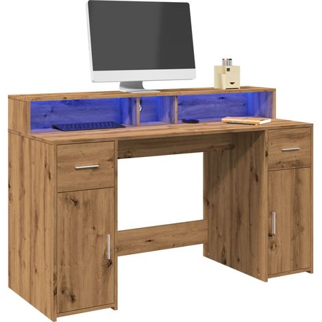 Bureau,Table de travail,Table d'étude avec lumières LED chêne artisanal bois d'ingénierie CFW70840 (1/5)