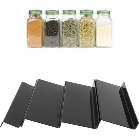 Étagère à épices extensible pour placard de cuisine, présentoir à rouge à lèvres, étagère à poivre pour tiroir de cuisine, noire (1/5)
