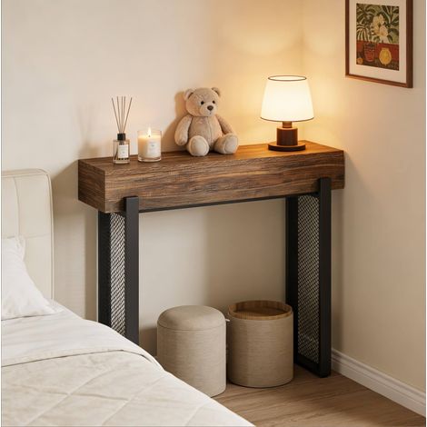Table console 105x30x80 cm en MDF et métal noir, avec rangement pour entrée FloraGrace (1/5)