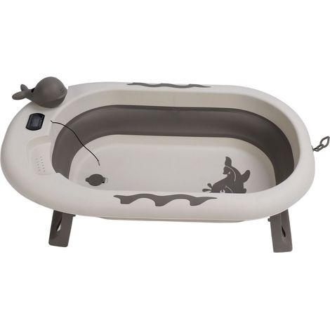 Baignoire bébé pliante avec capteur de température, épaisse, pour position assise et couchée, seau de bain pliable, utilisation quotidienne, gris nuage crépusculaire (1/5)