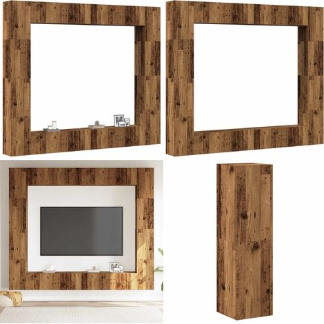 Conjunto de mueble de TV 8 piezas montado la pared madera vieja - Mueble de TV - Mueble de pared