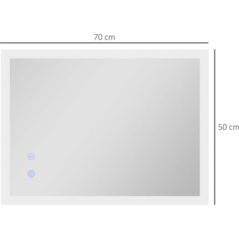 Badezimmerspiegel mit LED-Beleuchtung, 70 x 50 cm, beschlagfrei, mit Hintergrundbeleuchtung, 3 Farben, Memory-Funktion, Touch-Schalter