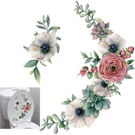 Toilettes Fleurs Décalcomanie Autocollant Autocollants Stickers Toilette Siège De Siège Mural Art Mural Décor pour WC, Salle de Bain