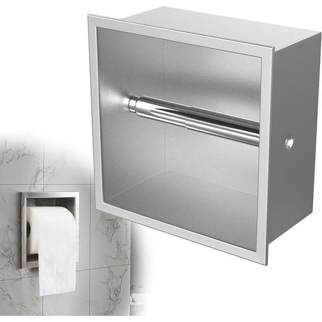 Versenkbarer Toilettenpapierhalter aus Edelstahl, 17 x 17 x 8,6 cm, Schnellwechsel-Toilettenpapierhalter, Toilettenpapierhalter für schmale Badezimmer, Silber (1/5)