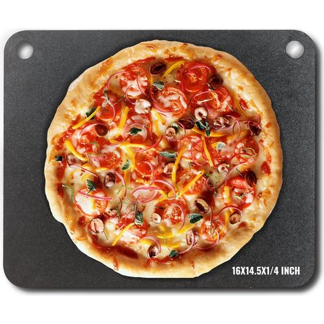 Pierre à Pizza 406 x 368 x 6 mm Plaque à Pizza pour Four Pré-assaisonnée en Acier au Carbone Plat à Pizza Croustillante Rectangulaire pour Pizza Fraîche ou Surgelée/Pain/Steak/Légumes Barbecue (1/5)
