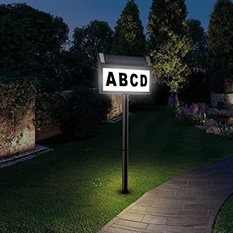 Plaque Adresse Solaire - LED Éclairée - Pour Extérieur Jardin Rue Maison - 82 x 25 cm - IP65 - Avec Chiffres et Lettres Détachables - 1 Pièce (1/5)
