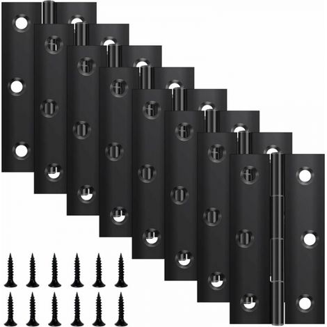 8 Pack Folding Hinges 68mm×38mm, Black Stainless Steel Hinge, Piano Hinge, Small Hinge, Door Hinge for Doors, Windows, Cabinets with 48 Screws (1/5)
