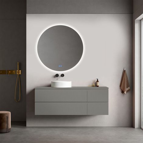 Mobile bagno sospeso cannettato reversibile 140 cm Grigio Londra per Lavabo d'appoggio Specchio Tondo Retroilluminato - Fiji Paint Top Canneté (1/4)