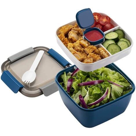 QORVA-1.1L-Lunch Box aveccompartiment de Subdivision,Boite Repas Adultes/Enfants,Bento Lunch Box Durable,Lunch Box Salade Boîtes Repas Micro Onde Pour Les voyages école/travail/pique-nique (blue) (1/5)