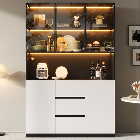 Vetrina in vetro temperato con LED 120x40x200 cm, ripiani aperti, 3 cassetti e 2 ante (1/5)