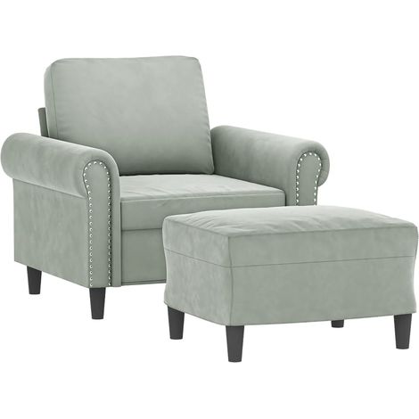 Vidaxl – Fauteuil avec repose-pied en velours gris clair 60 cm – Structure robuste en contreplaqué et métal – Confort optimal avec coussins rembourrés