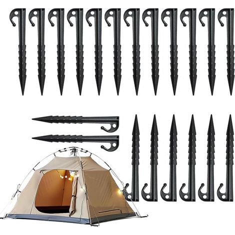 Estacas para tiendas de campaña - Estacas para camping - Actividades al aire libre - Sistema de gancho innovador - 20 unidades - Negro (1/5)
