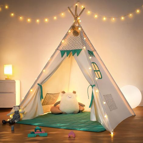Enfant avec lumière Tapis & fixateur, Cabane Tente tipi Enfant, Grande Tente Pliante pour Bebe, Maison Petit garçon Fille (Vert et Blanc) (1/5)