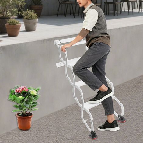 Wandmontierte Klappleiter, 4 Stufen, teleskopierbare Stufenleiter, einziehbare Klapptreppe