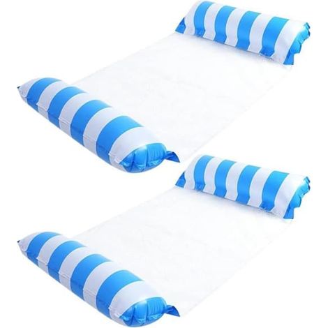 Lot de 2 hamacs gonflables pliables avec sièges en filet et appuie-tête, parfaits pour la plage, la piscine et les fêtes - bleu (1/5)
